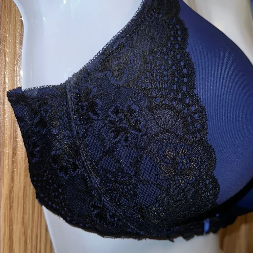 Elegant Blue and Black Lace Bra with Adjustable Straps